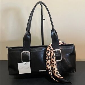 Rachel Zoe | Black Shoulder Bag w/ Camila Coelho Leopard Scarf